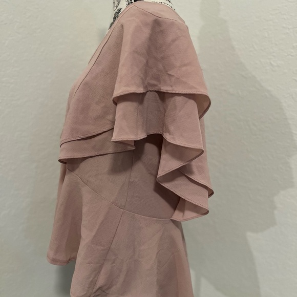 Umgee Pink Flutter Sleeve Ruffled Peplum Blouse - Picture 3 of 10